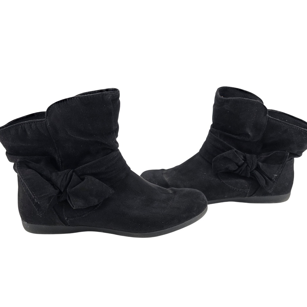Rampage Basha Black Booties Bow Slouchy Ankle Boots 7 Microsuede Feminine Y2K